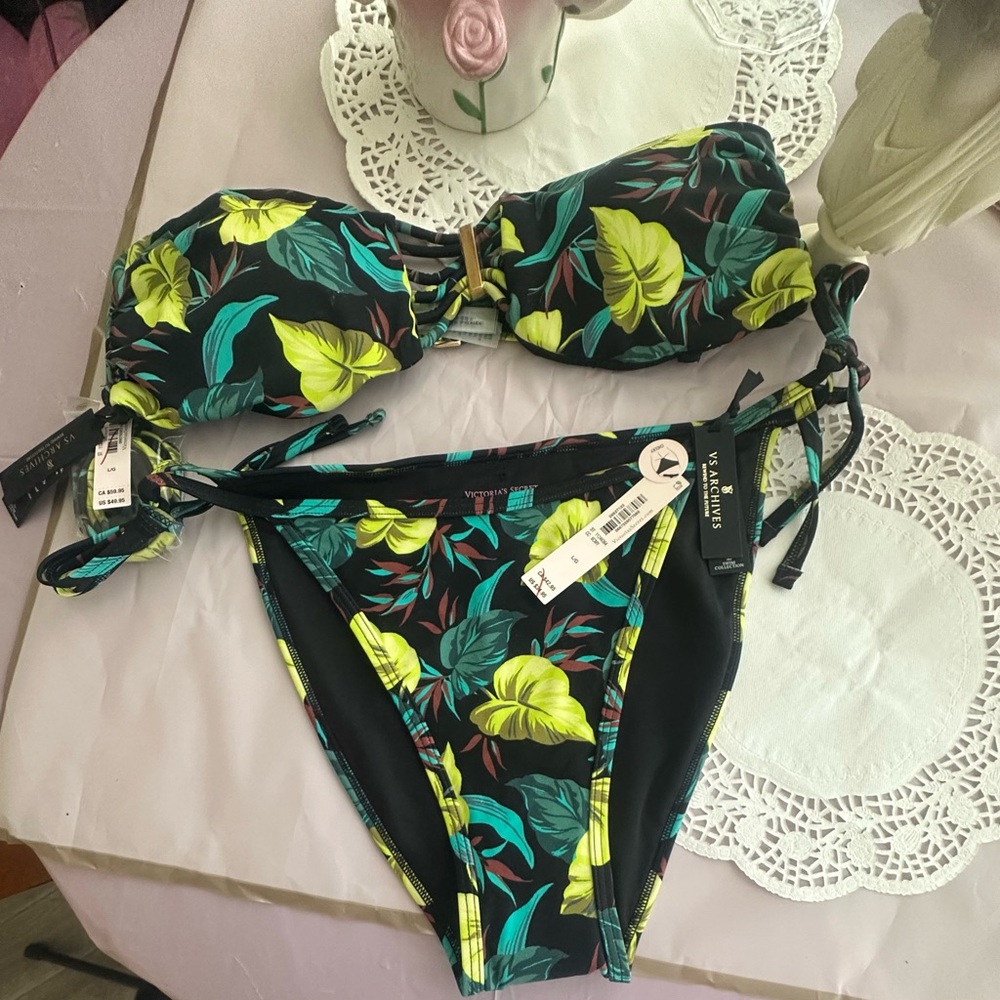Victoria's Secret Black and Yellow Floral Bikini